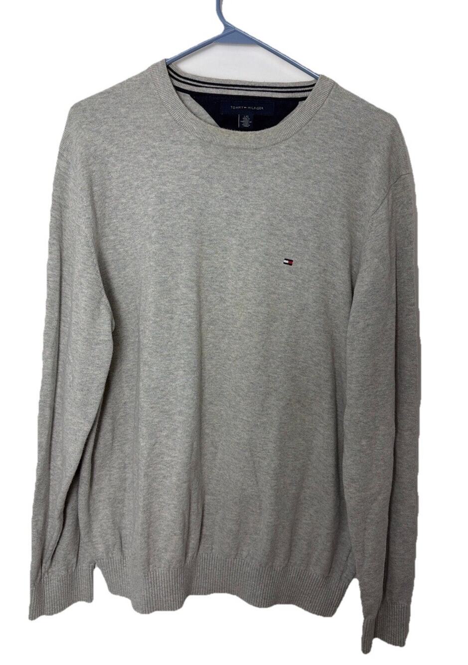 Tommy Hilfiger Pull Over Sweater Men's Large Gray Crew Neck 100% Cotton